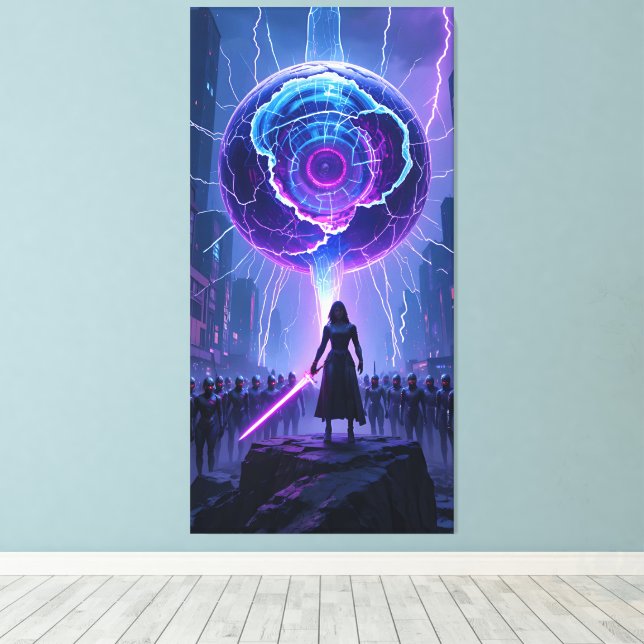 Metamorfosis Sci-Fi Poster – Futuristic Warrior Canvas Print (Insitu(Wood Floor))