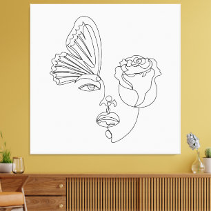 Metamorphosis – Abstract Butterfly & Rose Line Art Canvas Print