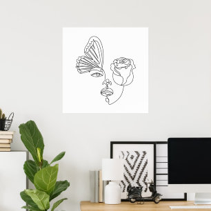 Metamorphosis – Abstract Butterfly & Rose Line Art Poster