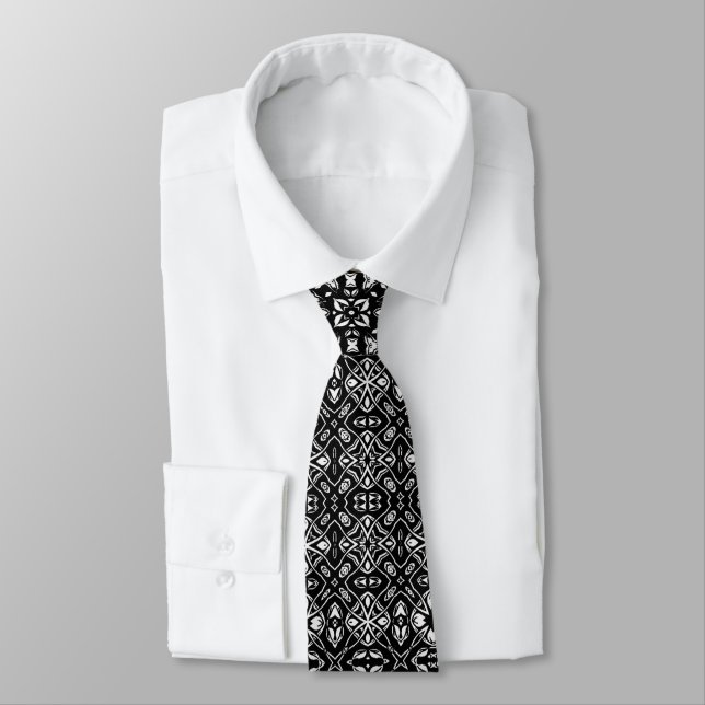 Metamorphosis Medallion Pattern Black and White  Tie (Tied)