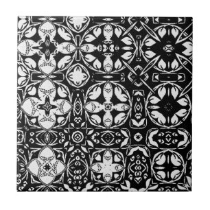 Metamorphosis Medallion Pattern Black and White Tile