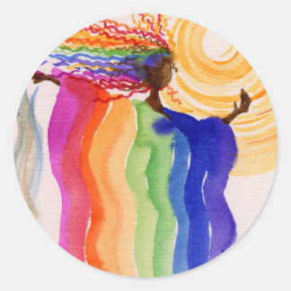 Metamorphosis Rainbow Woman Watercolor Painting Classic Round Sticker