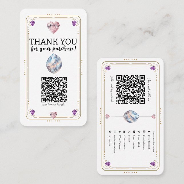 Metaphysical Crystals Quartz Gold Social Media QR Business Card (Front/Back)