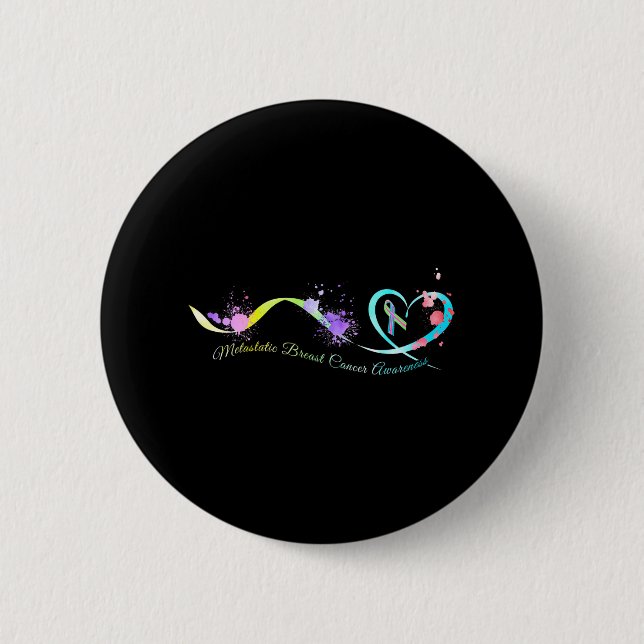 Metastatic Breast Cancer Awareness Heart Ribbon 2 Inch Round Button (Front)