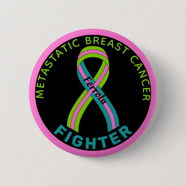 Metastatic Breast Cancer Fighter Ribbon Black 2 Inch Round Button (Front)