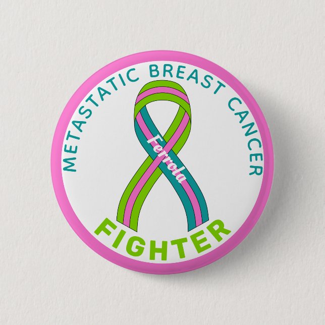 Metastatic Breast Cancer Fighter Ribbon White 2 Inch Round Button (Front)