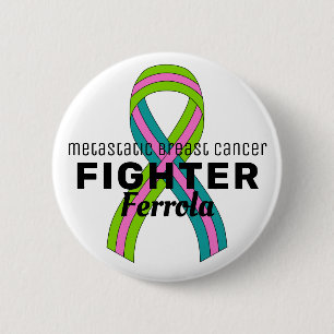 Metastatic Breast Cancer Ribbon White Button