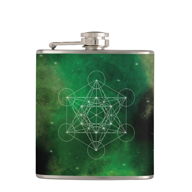 Metatron, chakra,zen,sacred geometric, angel hip flask (Front)