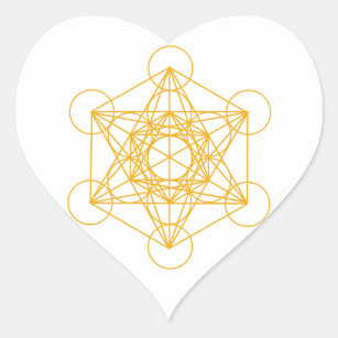 Metatron Cube Gold Heart Sticker