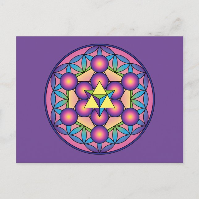 Metatron’s Cube Merkaba on Flower of life Postcard (Front)