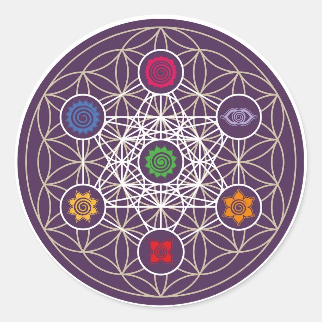 Metatrons Cube, Chakras, Cosmic Energy Centres Classic Round Sticker (Front)