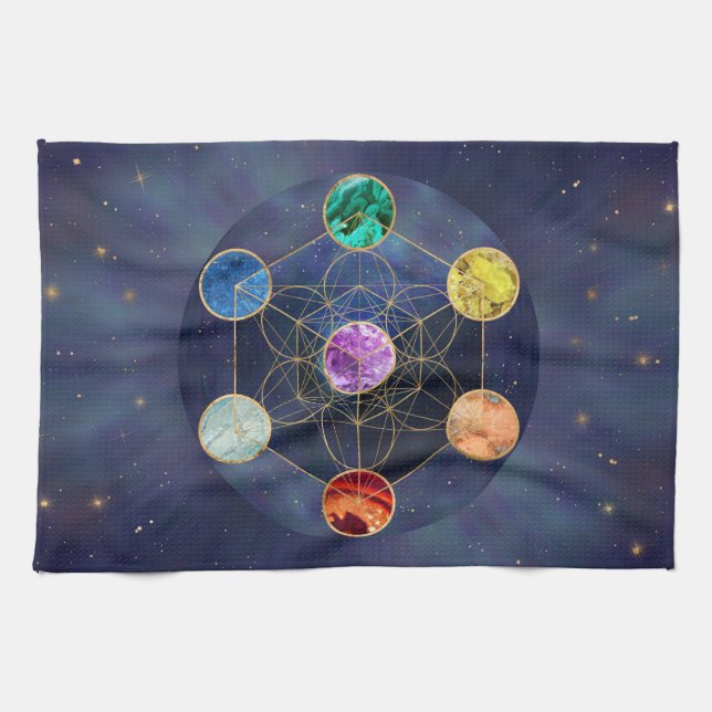 Metatron's Cube Chakras Sacred Geometry Kitchen Towel (Horizontal)