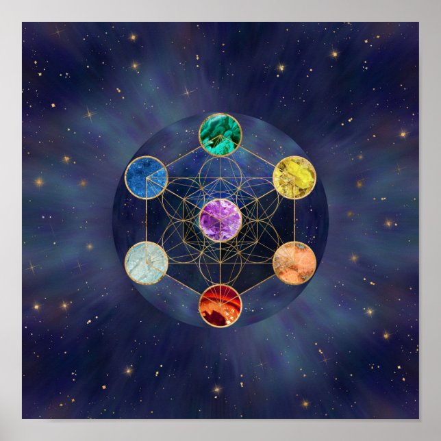 Metatron's Cube Chakras Sacred Geometry Poster (Front)