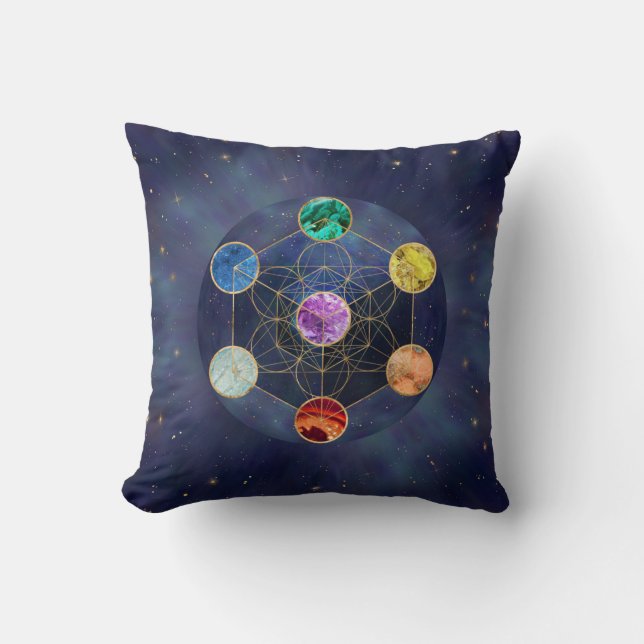 Metatron's Cube Chakras Sacred Geometry Throw Pillow (Front)