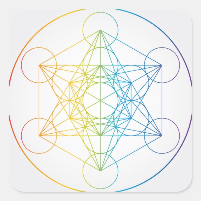 Metatron's Cube Illustration Rainbow Colours Square Sticker (Front)