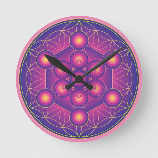 Metatron's Cube in Flower of life Round Clock (Front)