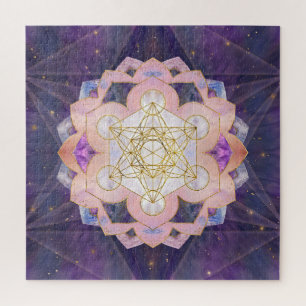 Metatron's Cube in Gemstone lotus Jigsaw Puzzle