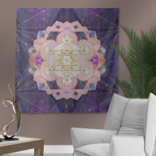 Metatron's Cube in Gemstone lotus Tapestry