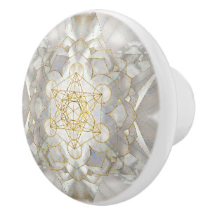 Metatron's Cube in lotus Sacred Geometry Ceramic Knob