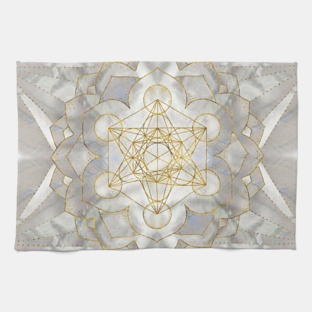 Metatron's Cube in lotus Sacred Geometry Kitchen Towel (Horizontal)