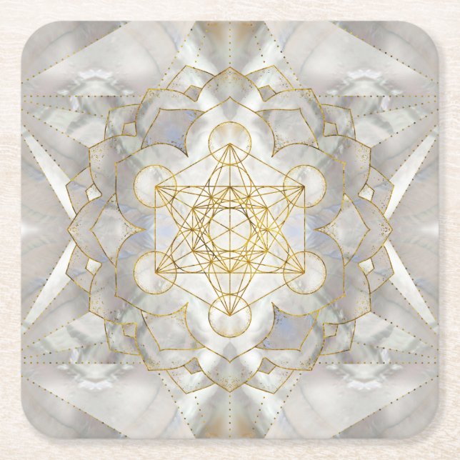 Metatron's Cube in lotus Sacred Geometry Square Paper Coaster (Front)