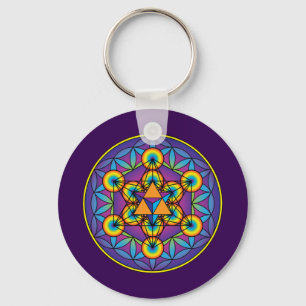 Metatron's Cube Merkaba on Flower of Life Keychain