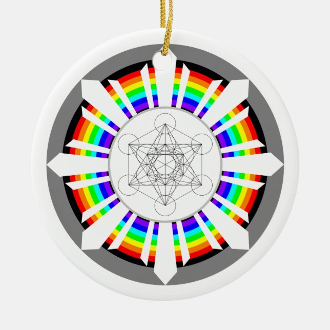 Metatron's Cube Rainbow Prism Ceramic Ornament (Front)