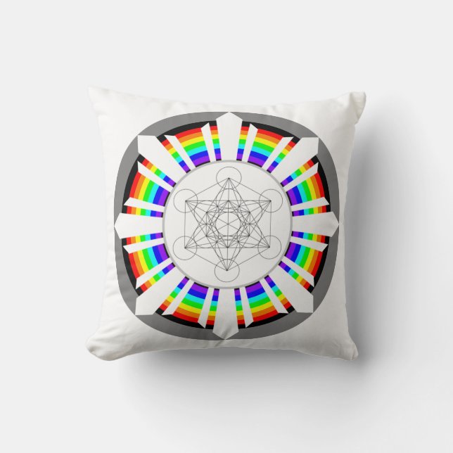 Metatron's Cube Rainbow Prism Throw Pillow (Front)