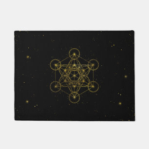 Metatron's Cube Sacred Geometry Black and gold Doormat