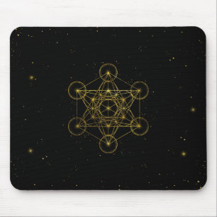 Metatron's Cube Sacred Geometry Black and gold Mouse Pad