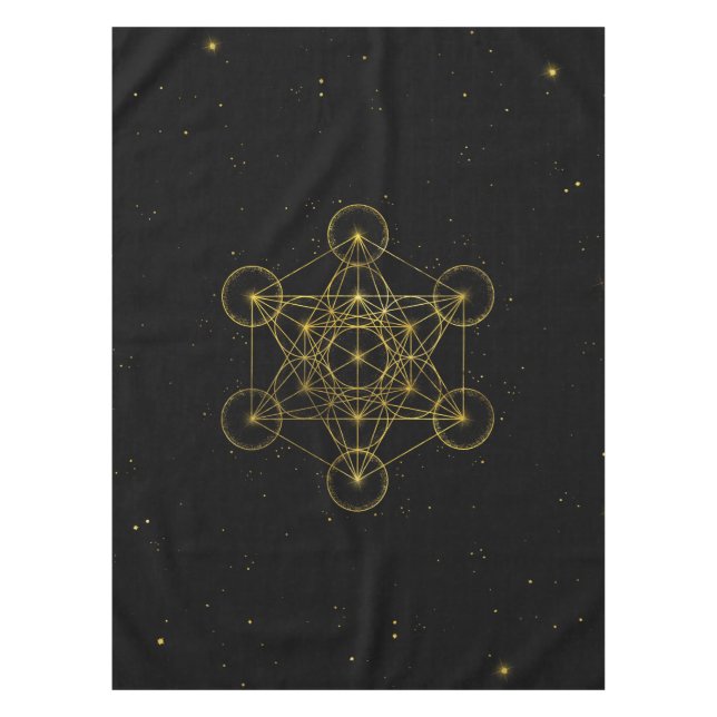 Metatron's Cube Sacred Geometry Black and gold Tablecloth (Front)