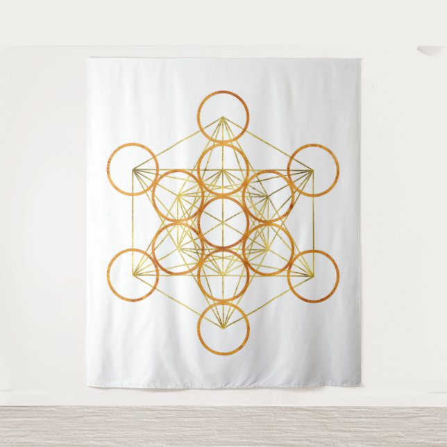 Metatron's Cube Sacred Geometry - Copper and Gold Tapestry (Front)