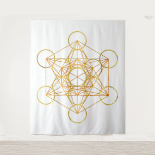 Metatron's Cube Sacred Geometry - Copper and Gold Tapestry