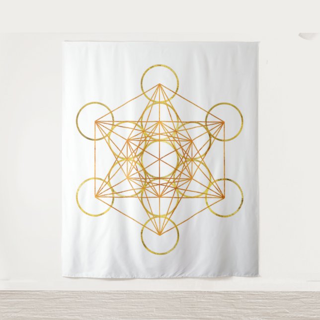 Metatron's Cube Sacred Geometry - Copper and Gold Tapestry (Front)