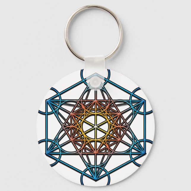 Metatron's Cube(yellow orange blue gradient)Symbol Keychain (Front)