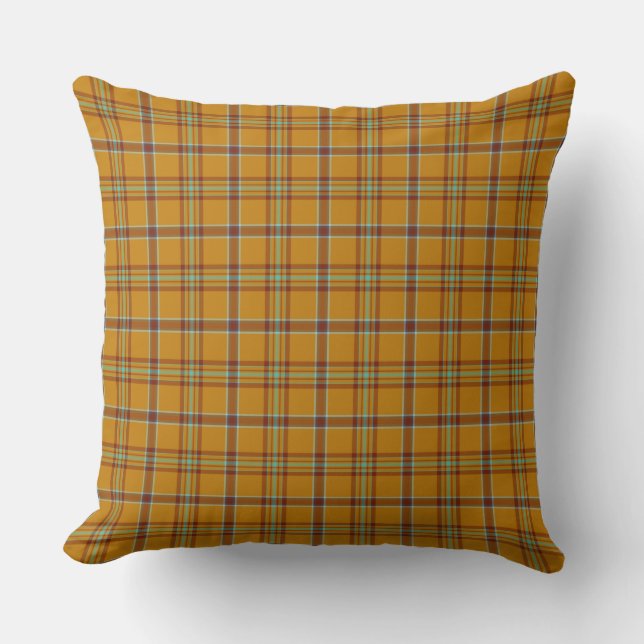Meteor Orange and Puerto Rico Light Blue Plaid Throw Pillow (Front)