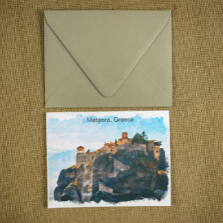 Meteora Greece Watercolor Travel Postcard