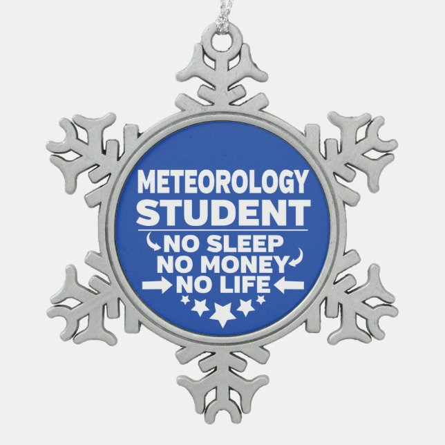 Meteorology Student No Life or Money Snowflake Pewter Christmas Ornament (Front)