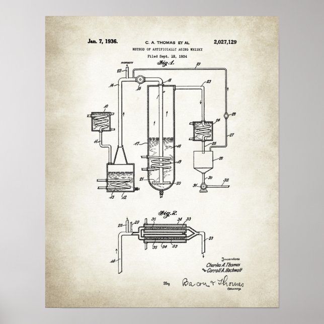 Method of artificially agin whisky patent poster (Front)