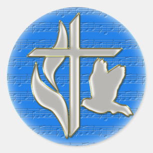 Methodist cross with dove classic round sticker