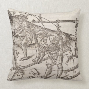 Methods of moving stone blocks, from 'Di Lucio Vit Throw Pillow