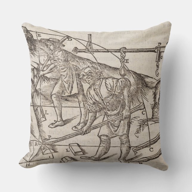 Methods of moving stone blocks, from 'Di Lucio Vit Throw Pillow (Front)