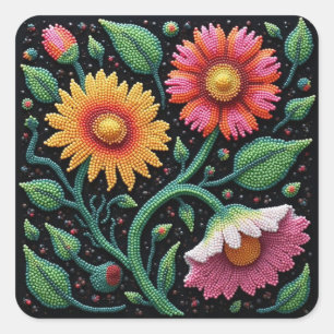 Metis Beadwork Craft Wildflower Square Stickers