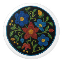 Metis Beadwork Floral Native Art Ceramic Knob