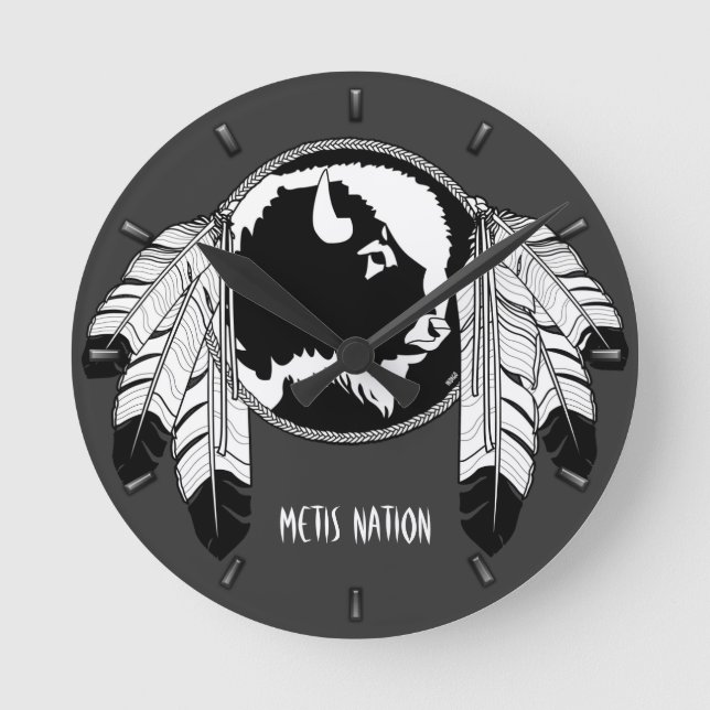 Metis Clock First Nation Spirit Buffalo Wall Clock (Front)