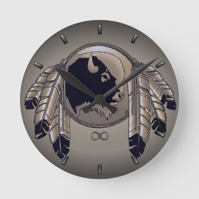 Metis Clock First Nation Spirit Buffalo Wall Clock (Front)