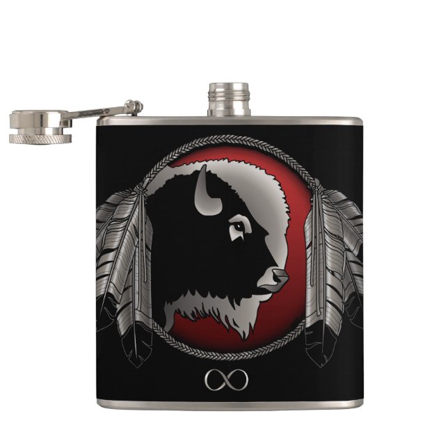 Metis Flask Custom Spirit Buffalo Metis Art Flask (Opened)