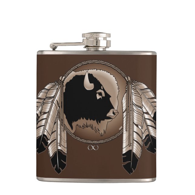 Metis Flask Custom Spirit Buffalo Metis Art Flask (Front)