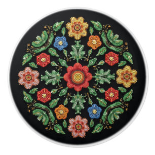 Metis Native Beadwork Wildflowers Art Ceramic Knob