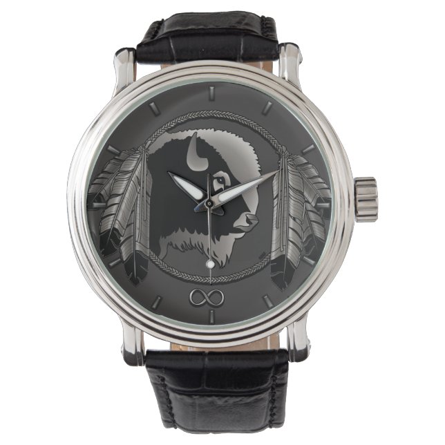 Metis Watch First Nations Buffalo Art Wrist Watch (Front)